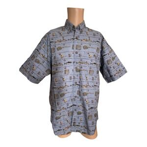 WOOLRICH John Rich Bros Men's Large Denim Fly Fishing Lure Button Up Camp Shirt